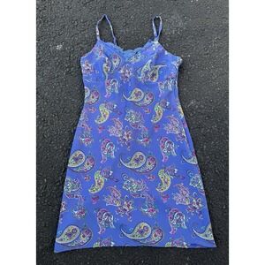 Vintage 90s Y2K Express Purple Paisley Midi Slip Dress 3/4Lace Hem Grunge